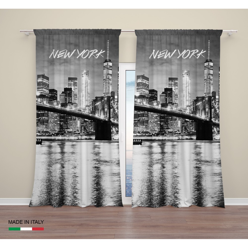 NEW YORK CURTAIN with BROOKLYN bridge cm.160X300 made MADE in ITALY linen blend
