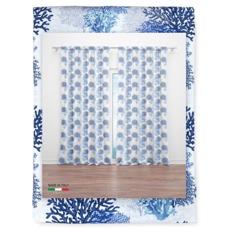 Tienda de campaña con corales sobre temas marinos azules y azules