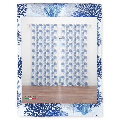 RIDEAU BLEU CORAIL cm.160x300 emballé MADE in ITALY lin mélange