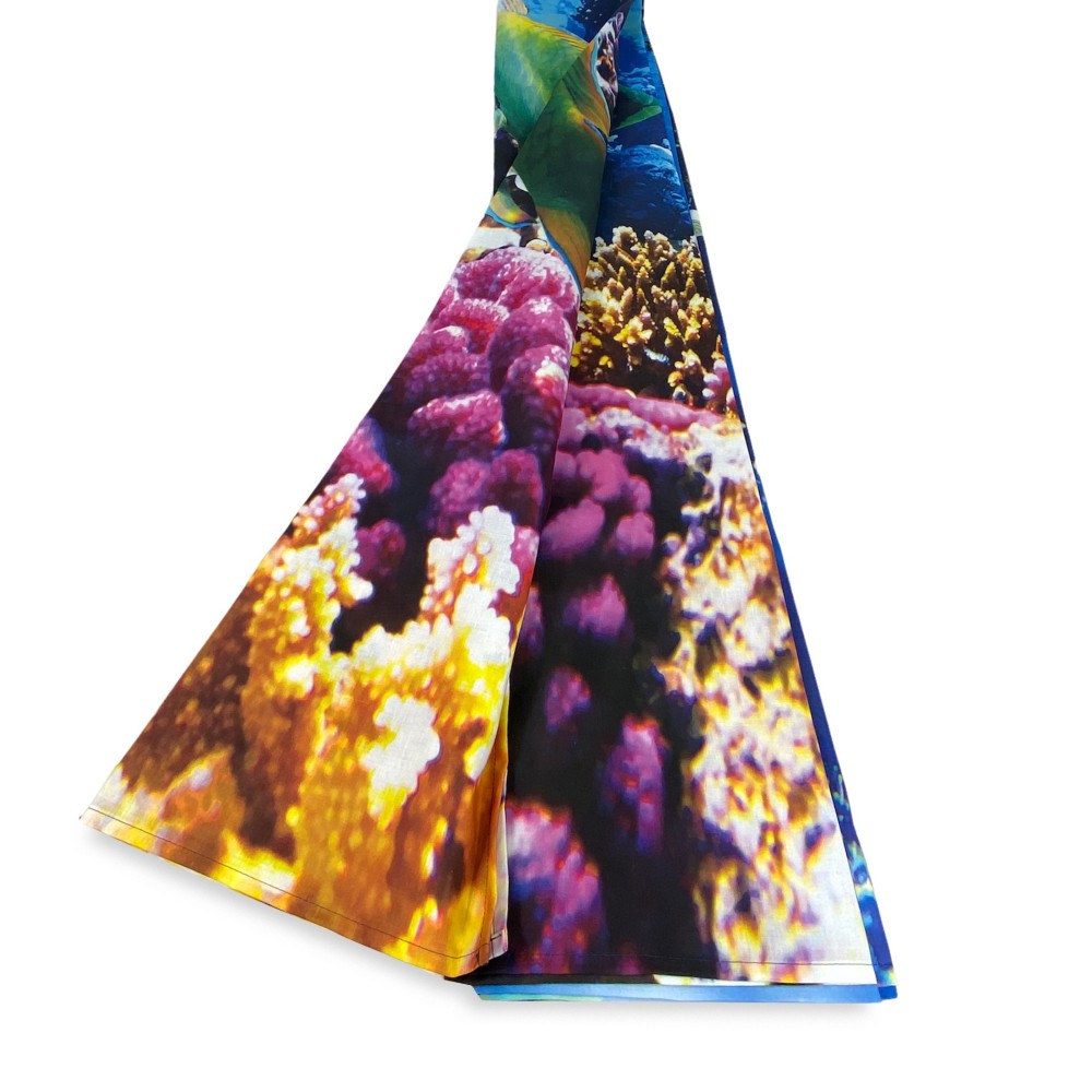 RIDEAUX poissons et RÉCIF CORAIL cm.160x300 emballé MADE in ITALY mélange de lin