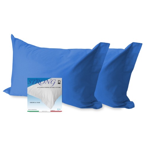 COUPLE TAIE D'OREILLER SOLIDE DE COULEUR BLEU CM. 52X82