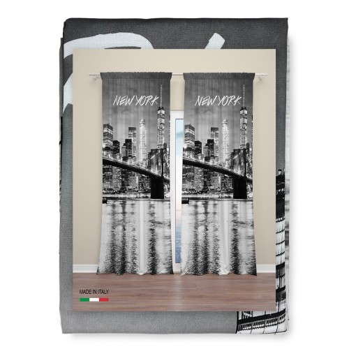 NEW YORK CURTAIN with BROOKLYN bridge cm.160X300 made MADE in ITALY linen blend