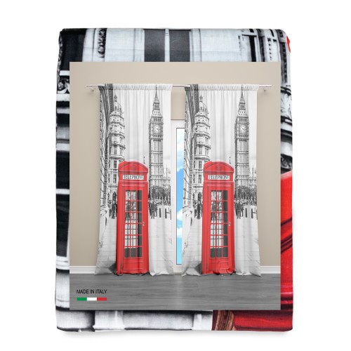 LONDON ENGLISH TELEPHONE CURTAIN cm.160X300 made in ITALY Leinenmischung