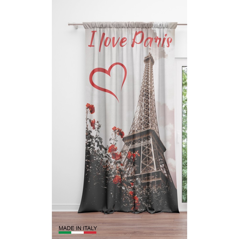 I LOVE PARIS VORHANG cm.160X300 made MADE in ITALY Leinenmischung