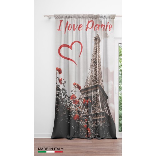 I LOVE PARIS VORHANG cm.160X300 made MADE in ITALY Leinenmischung