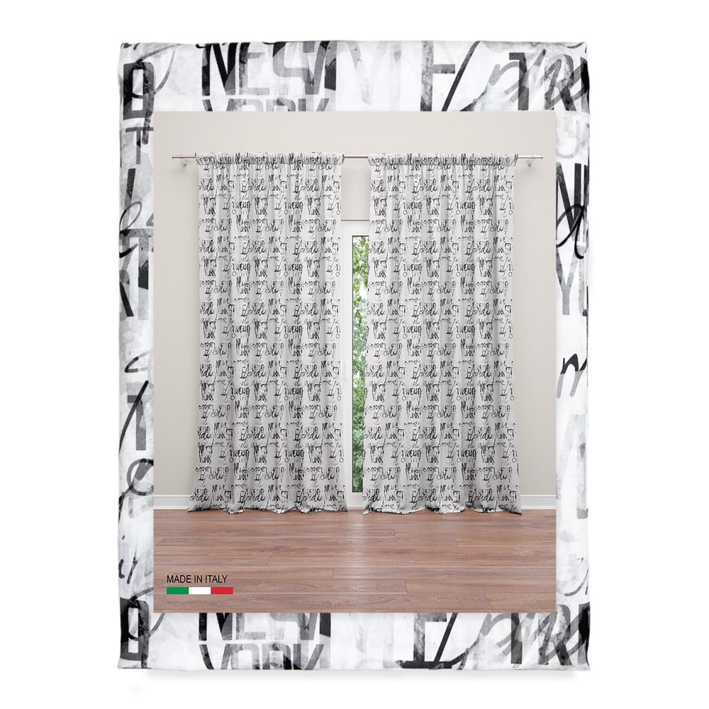 curtain printed in Italy with modern lettering curtain printed in Italy with modern lettering