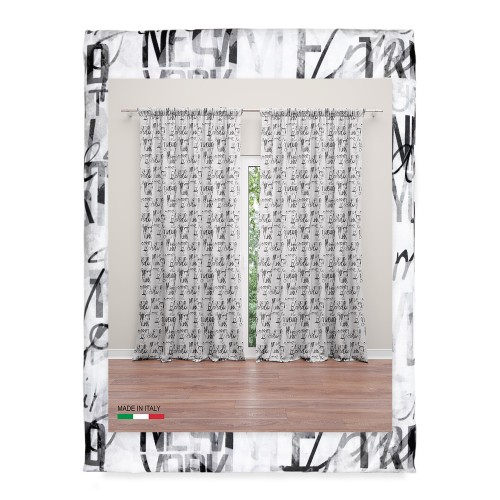 curtain printed in Italy with modern lettering