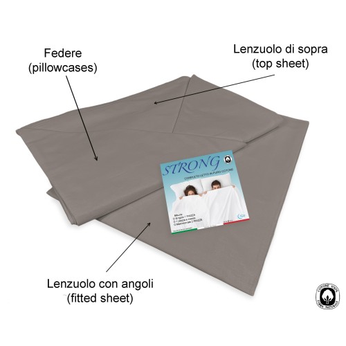 LAKEN-SET STRONG SHEETS unifarben Taubengrau reine BAUMWOLLE Made in Italy