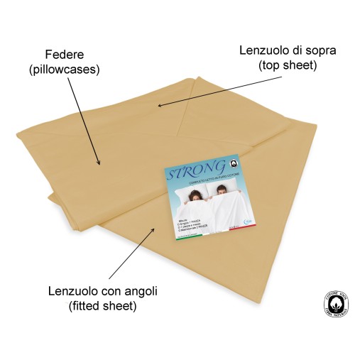 BETTLAKEN-SET STRONG SHEETS einfarbig OCRA pure COTTON Made in Italy
