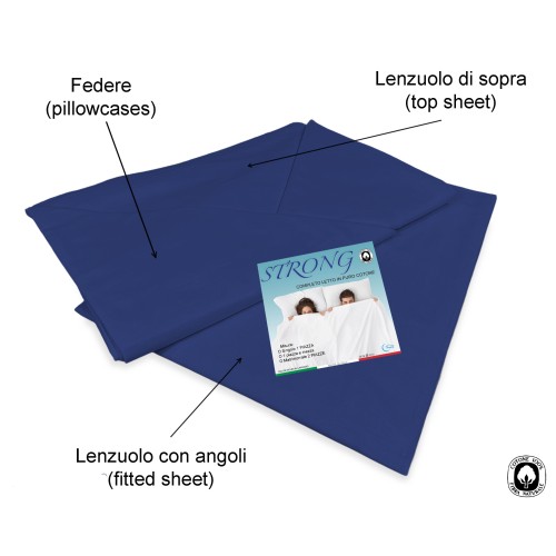 Set de Draps de Lit en Coton en couleur unie BLEU FONCÉ STRONG fabriqué en Italie
