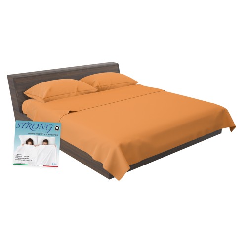 STRONG SHEETS Bettwäsche-Set einfarbig ORANGE reine BAUMWOLLE Made in Italy