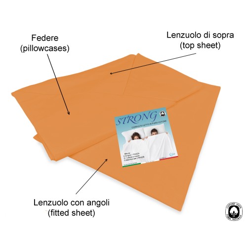 Set de Draps de Lit en Coton en couleur unie orange STRONG fabriqué en Italie