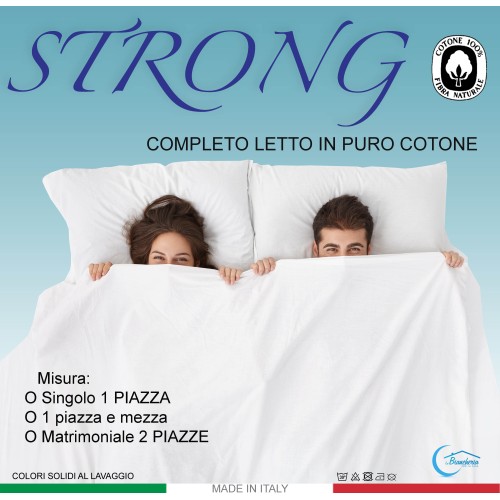 LAKEN-SET STRONG SHEETS einfarbig BLUETTE reine BAUMWOLLE Made in Italy