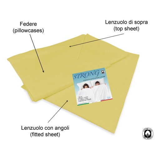 JUEGO DE SÁBANAS SÁBANAS FUERTES color liso AMARILLO ALGODÓN puro Hecho en Italia