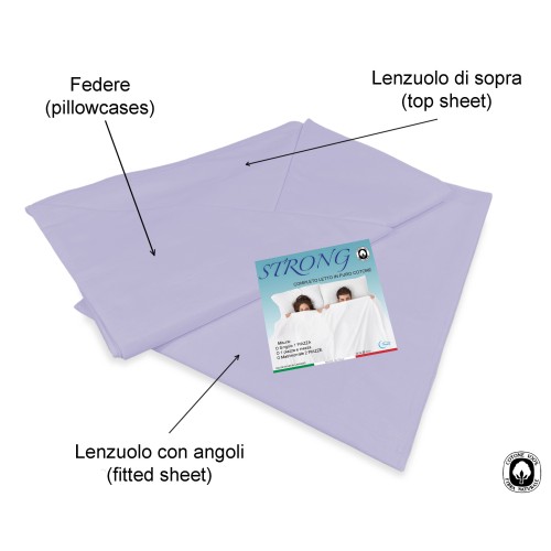 Set de Draps de Lit en Coton en couleur unie lilas STRONG fabriqué en Italie