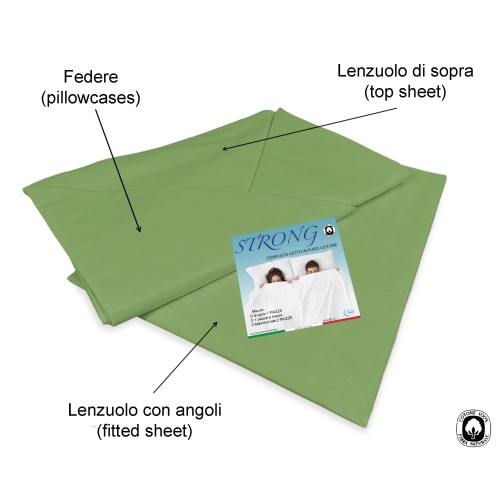 Set de Draps de Lit en Coton en couleur unie vert prairie STRONG fabriqué en Italie