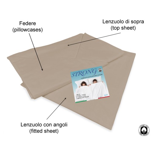 COMPLETO lenzuolo STRONG LENZUOLA tinta unita NOCCIOLA puro COTONE Made in Italy