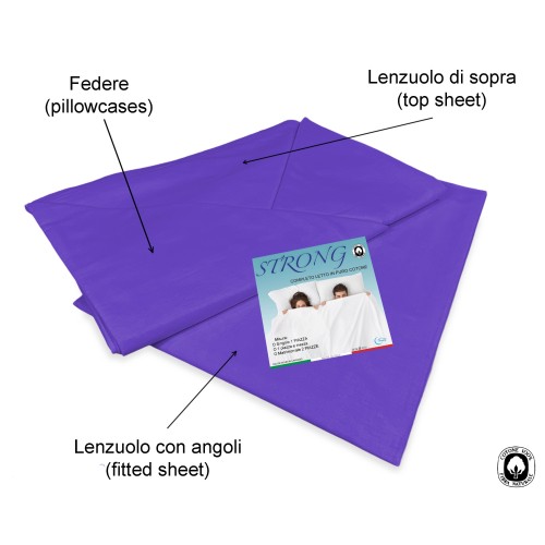 Set de Draps de Lit en Coton en couleur unie violet STRONG fabriqué en Italie