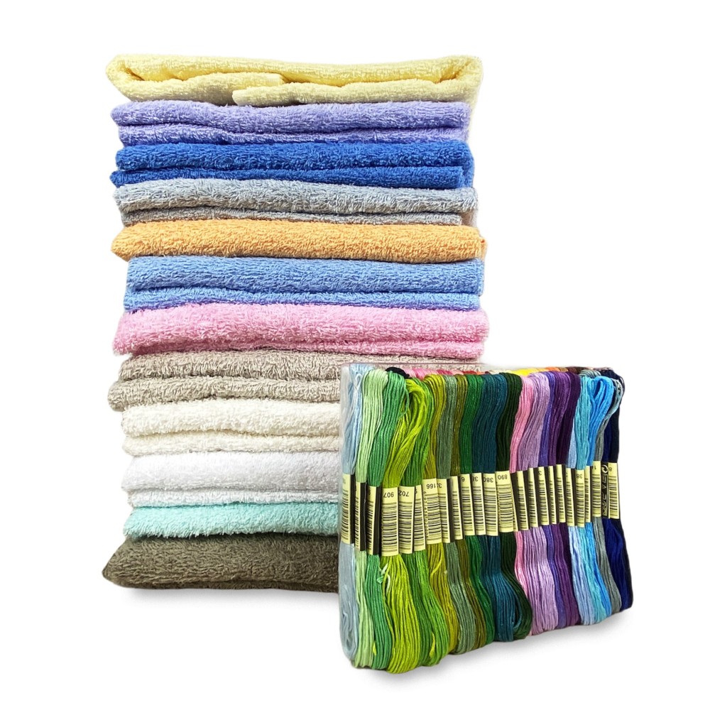 Set of Towels Terry Aida Canvas to Embroider Cross Stitch 1+1 Face And GUEST with Free Yarn