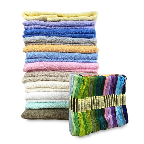 Set Asciugamani Spugna Tela Aida da ricamare Punto Croce 1+1 Viso E OSPITE con Filato in Omaggio