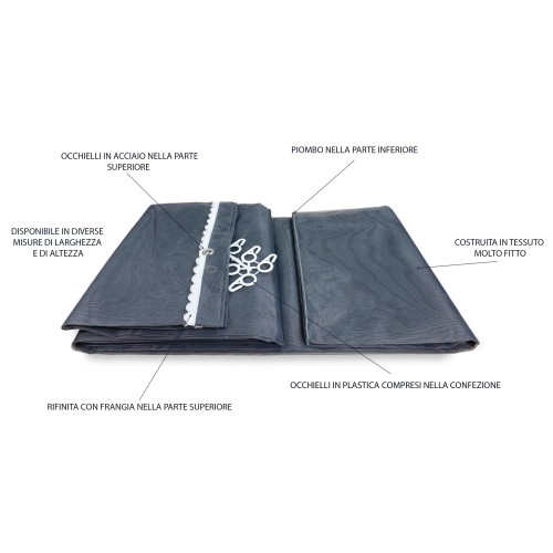 TENDA rete zanzariera MARQUISETTE da esterno piombata in 8 misure diverse unito GRIGIO