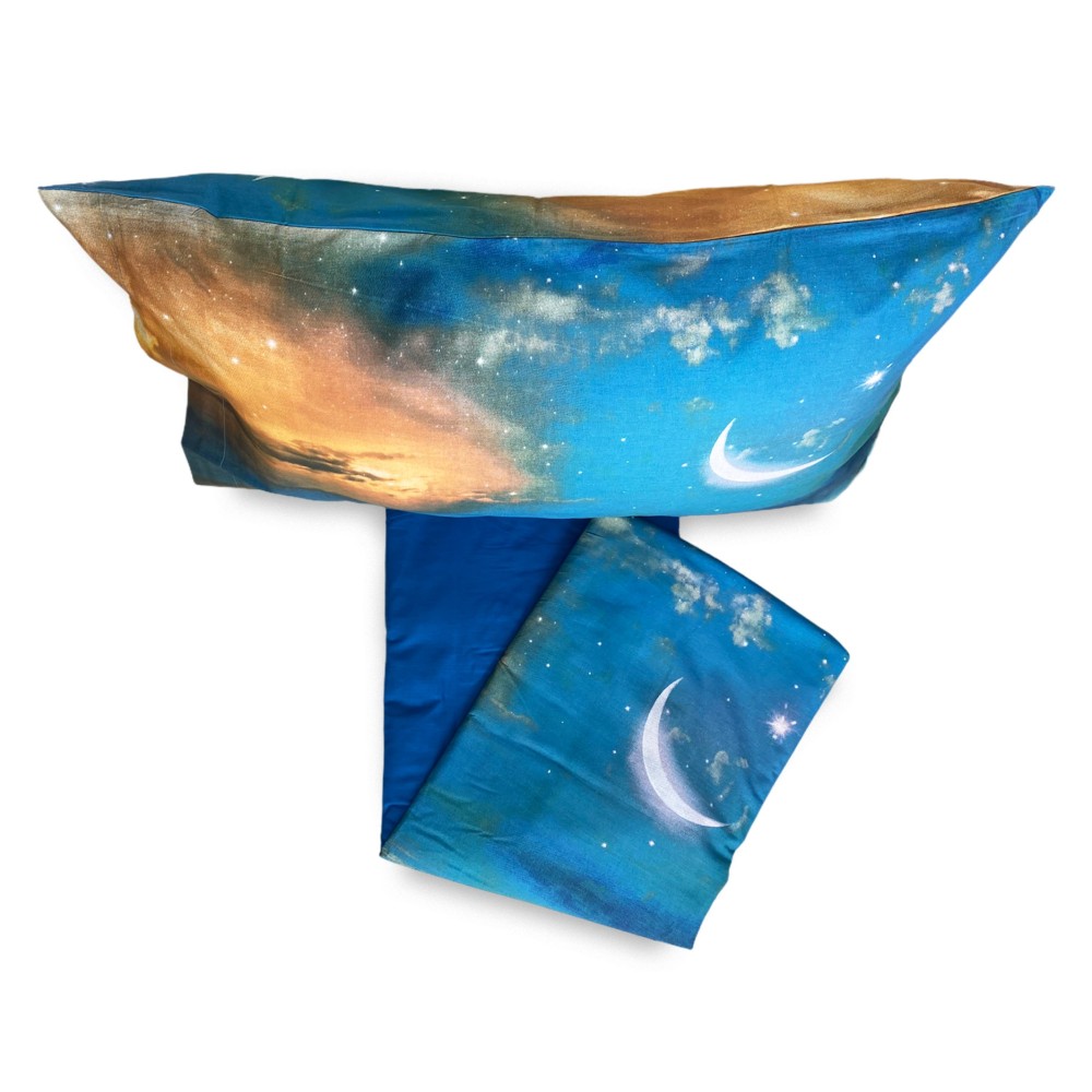 FEUILLE COMPLÈTE D’IMPRESSION NUMÉRIQUE BEDSPREAD MOON BEDSPREAD avec double garde sac 2 carrés