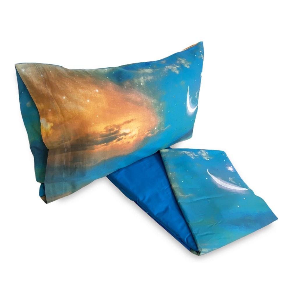 FEUILLE COMPLÈTE D’IMPRESSION NUMÉRIQUE BEDSPREAD MOON BEDSPREAD avec double garde sac 2 carrés