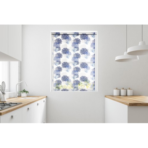 MODERNER Glasvorhang 45 oder 60 oder 80 breit BLUE CORALS Leinenmischung Made in Italy