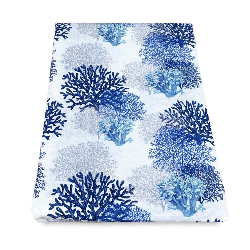 MODERN glass curtain 45 or 60 or 80 wide BLUE CORALS linen blend Made in Italy