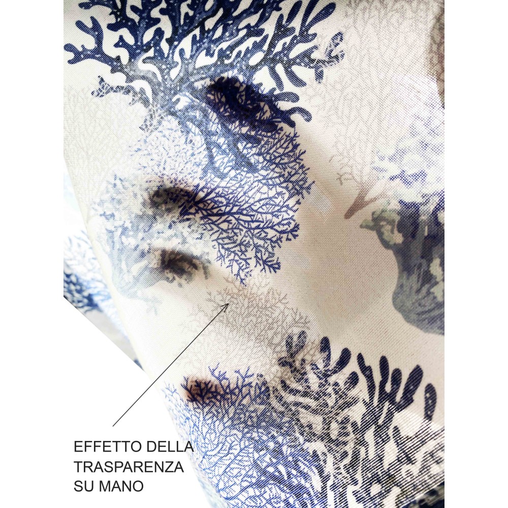 TENDINA vetro MODERNA larga 45 o 60 o 80 CORALLI BLU misto lino Made in Italy