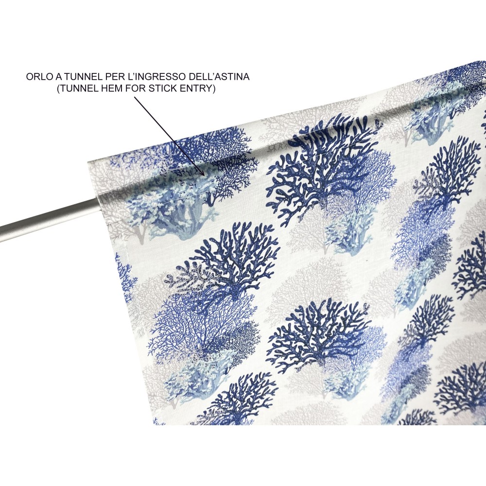 MODERNER Glasvorhang 45 oder 60 oder 80 breit BLUE CORALS Leinenmischung Made in Italy