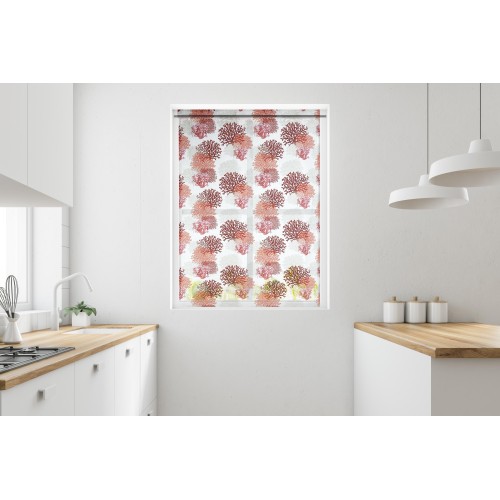 MODERNER Glasvorhang 45 oder 60 oder 80 breit RED CORALS Leinenmischung Made in Italy