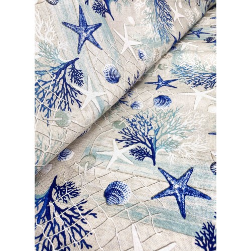 TENT loneta sea MARINE corals BLUE cm. 150x280 MADE IN ITALY