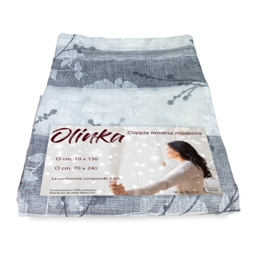 COPPIA TENDINA bouclè VETRO OLINKA GRIGIO con LUREX