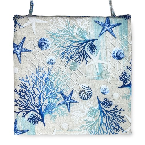 SOFT CHAIR COVER LONETA FABRIC SEA SEA CORALS BLUE CHAIR CUSHION