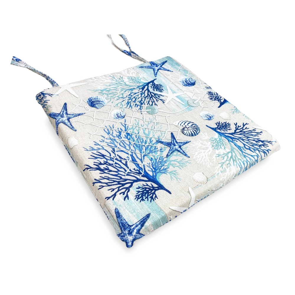 SOFT CHAIR COVER LONETA FABRIC SEA SEA CORALS BLUE CHAIR CUSHION