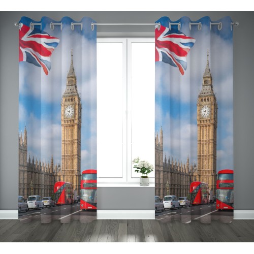 VORHANG PARTYZELT VORHANG STADT aus cm. 140x290 LONDON Big Ben Bus