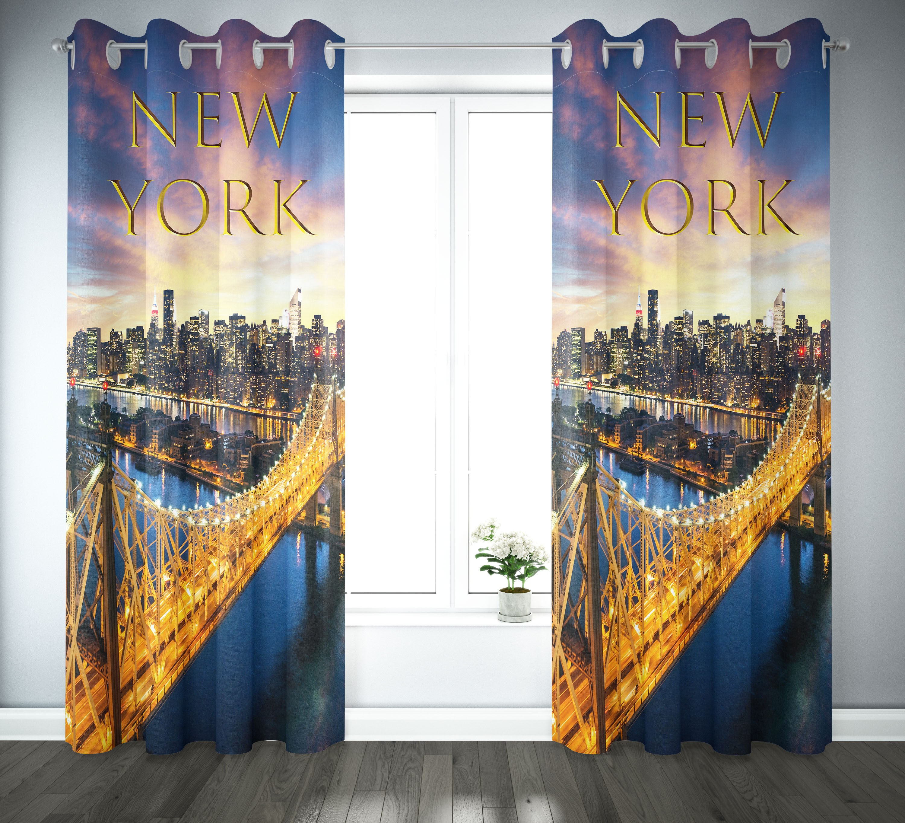 Tenda Tendone Tendaggio City Confezionata Cm 140x290 New York Ponte Di Brooklyn