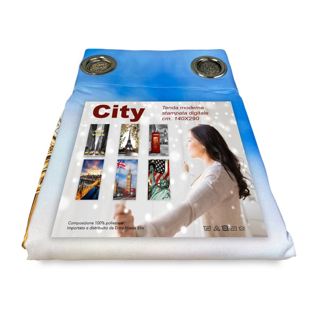 CURTAIN MARQUEE CURTAIN CITY made cm. 140x290 LONDON Big Ben bus