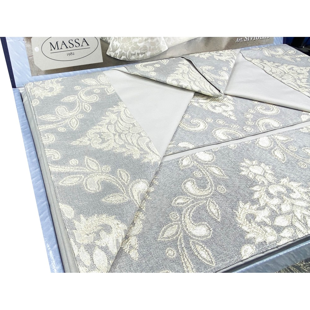 ROSY SATIN TRUNK DOUBLE GREY sheet and BRIDAL idea BEDSPREAD