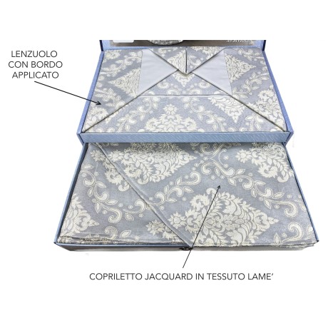 satchel, sheet and bedspread, pearl grey