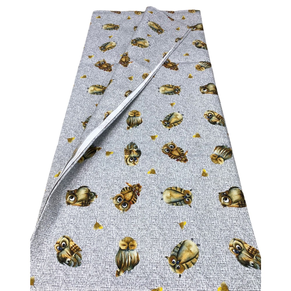 TELO ARREDO copritutto GRAN FOULARD COPRILETTO copridivano tessuto DIGITY GUFI gufetti grigio in puro cotone