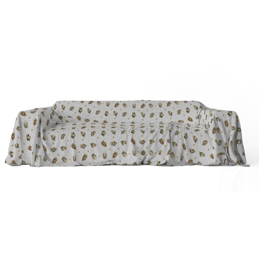 COUVERTURE DE SERVIETTE DE MEUBLES tous LES LITS DE GRAND FOULARDPREAD coverdivano tissu DIGITY OWLs gufetti gris en coton pur