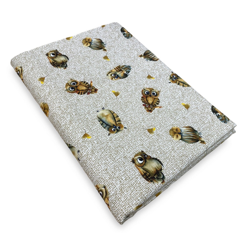 TELO ARREDO copritutto GRAN FOULARD COPRILETTO copridivano tessuto DIGITY GUFI gufetti beige in puro cotone