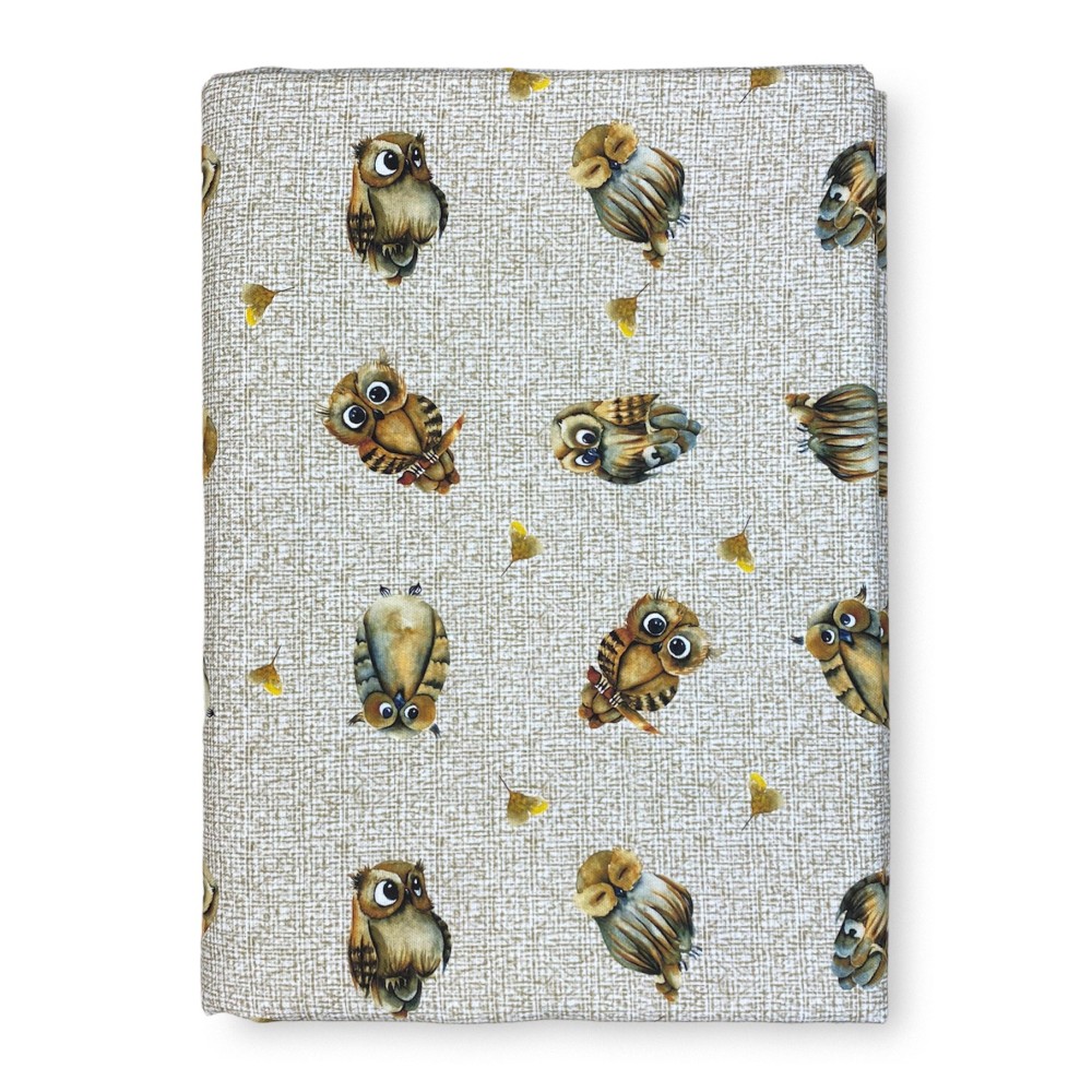 TELO ARREDO copritutto GRAN FOULARD COPRILETTO copridivano tessuto DIGITY GUFI gufetti beige in puro cotone