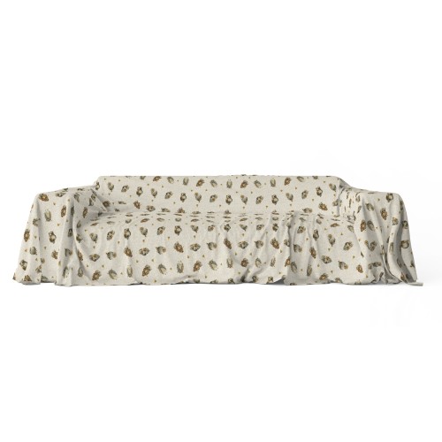 TELO ARREDO copritutto GRAN FOULARD COPRILETTO copridivano tessuto DIGITY GUFI gufetti beige in puro cotone