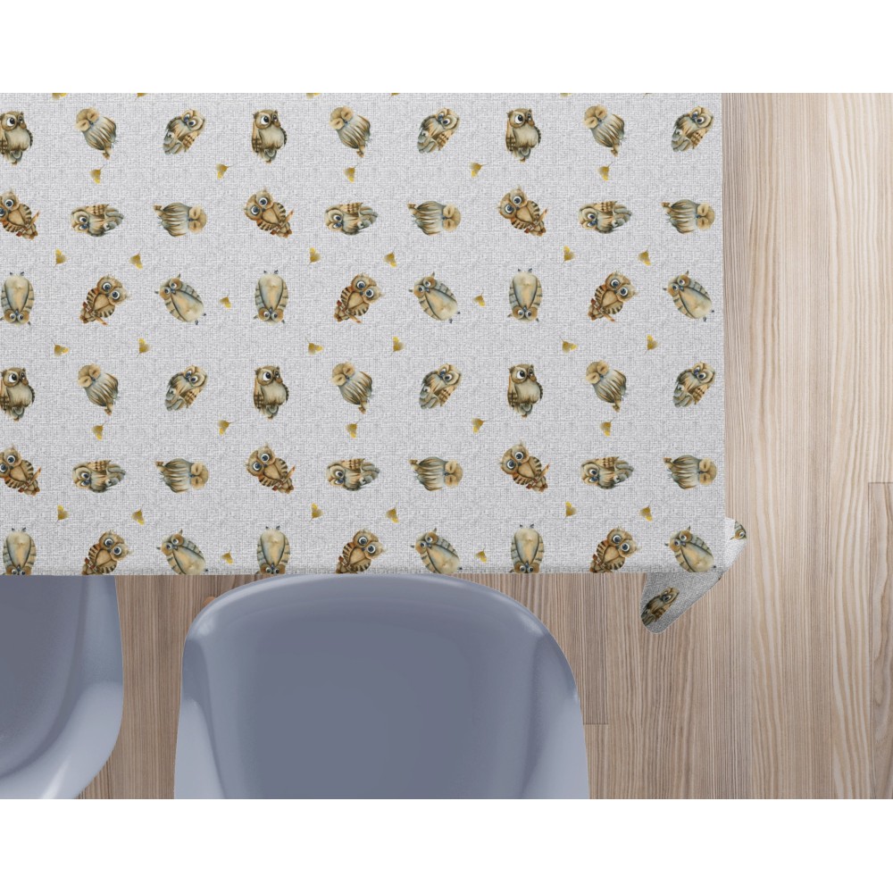 Mantel de algodón búhos grises