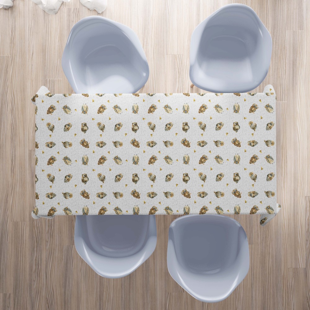 Grey owls cotton tablecloth