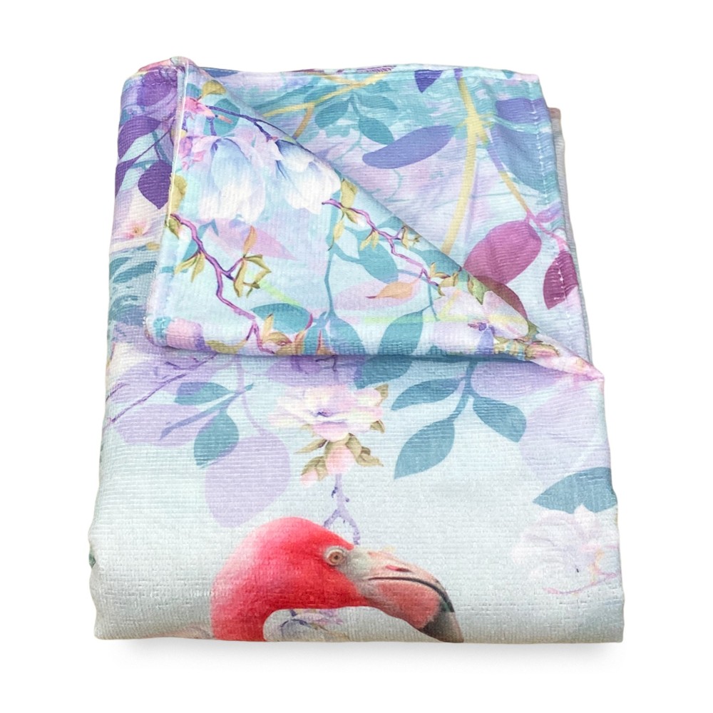 SERVIETTE DE PLAGE DANS LES FLAMANTS ROSES PEINTS À L’ÉPONGE mesure grand cm. 90 X 170