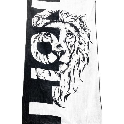 BEACH TOWEL in pure cotton terry LION size large cm. 90 X 170 and beach backpack